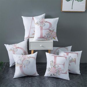 Cushion/Decorative Pillow 2pcs A-Z Letter Cushion Cover Pink White Rose Throw Decorative Pillows For Sofa Pillowcase Livingroom Decoration