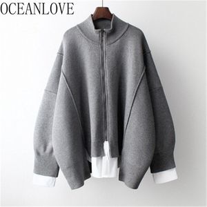 Falso 2 PCS Sweaters Mulheres Relematórios Zíper Turtleneck Outono Inverno Cardigans Coreano Retro Mujer Chaqueta 18935 210415