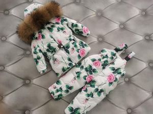 Down Coat Real Fur Brand 2021 Vinterjacka Barn Jackor Pant Duck Hooded Girl Snowwsuit Set OuterWear Ski Suit Famous