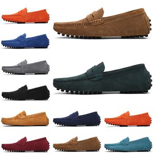 2022 Running Shoes Fashion Walking Casual Selling Black Pink Blue Red Gray Orange Green Brown Mens Slip On Lazy Leather Peas