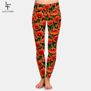 LETSFIND Bellissimi fiori di papaveri 3D Stampa Pantaloni elasticizzati da donna Moda Vita alta Fitness Slim Legging morbido Plus Size 210925