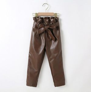 Buona qualità Autunno Inverno Neonate Pantaloni in pelle Bambini Pu Pantaloni casual Bambini Tempo libero Pantalone lungo