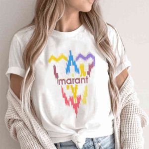 Fransız Tasarımcı 2024 Marant Femme T-Shirt Yüksek kaliteli lükswomen pamuk Harajuku Boya Nakış Tişört Tişört Out Kadınlar Nedensel Tshirts Moda Gevşek Tee Tshirt 402
