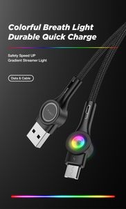 3A Data Cables Fast Charging Mobile 7-Color Light Nylon Braid USB-C Micro Cable Quick Charger With Retail Color Box CB-X8