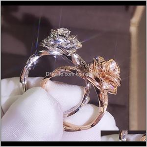 Jewelrycute Fashion Big Rose Flower Ring Luxury Female Gold Engagement Vintage Party Wedding Band Rings For Women Drop Delivery 2021 Vzlzd