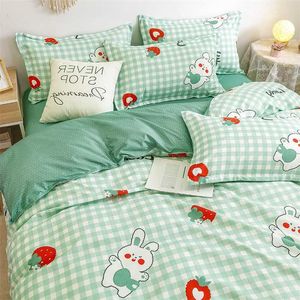 Cute Rubbit Bedding Sets Girls Boys Bed Linen Duvet Cover Flat Sheet Pillowcase Home Use Winter King Single Full Size Set 211007