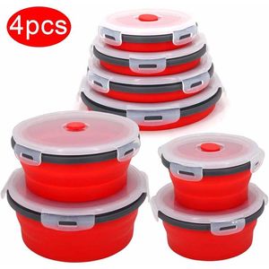 Round Silicone Folding Lunch Box Set Microwave Bowl Portable Food Container Salad Snack With Lid 211104