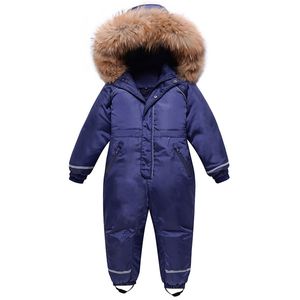 Olekid Boys Inverno Snowsuit impermeável Pele Real Grosso Garotas Girlsuit 3-10 Anos Crianças Macacões Crianças Ski Terno Snow Wear 211203