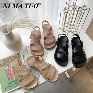 2021 neue Sommer Flache Sandalen Frauen Schuhe Gladiator Offene spitze Schnalle Weiche Gelee Sandalen Weibliche frauen Flache Plattform Strand schuhe Y0721