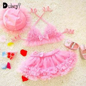 Toddler Girl Bathing Suit Bikini Suspender Fluffy Organza Swimsuit for Baby Kids Swimwear s Big Skirt 210529