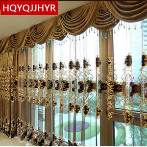 European luxury King Queen brown embroidered gold Curtain for the living room with the sheer luxury els suitable for bedroom 210712