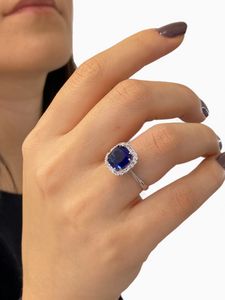 Najwyższej jakości Baget Sapphire Stone Diamond Model 925 Silver Ring