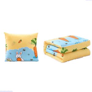 Pillow Blanket Polyester Warm Cartoon Deer Foldable Patchwork Quilt Blanket Printed for Home Office Car Throw Pillow-Cushion