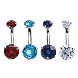 8 Colors Double Round Zicron Stainless Steel Jewelry Navel Bars Silver Belly Button Ring Navel Body Piercing Jewelry Q2