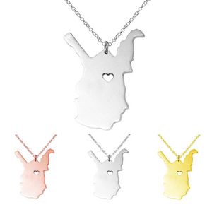 West virginia Map Stainless Steel Pendant Necklace with Love Heart USA State WV Geography Map Necklaces Jewelry for Women Men