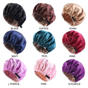 Solid Color Satin Bonnet Cap Women Extra Large Night Sleep Caps Adjustable Turban Chemo Hat Hair Care Head Cover Hats
