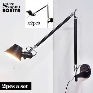 2pcs/set Scrub Black modern Foldable wall lamps long swing arm Adjustable Aluminum sconces lamps Telescopic wall lights Bedside 210724