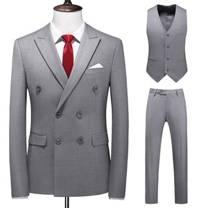 Design Three Pieces Mens Suit Double Breasted Solid Business Formal Wedding Classical Clothing Dress Slim Fit Tuxedo Vest Jacke