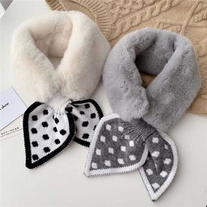 Heart Dot Printed Knitted Scarf Faux Rabbit Fur Neck Collar Scarves Soft Thick Shawl Wrap Winter Warm Women Scarf Plush Scarf H0923