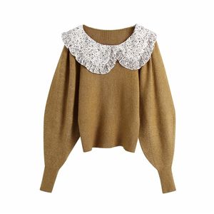 Doces Mulheres Peter Pan Collar Sweater Fashion Senhoras Floral Impressão Pulôver Streetwear Feminino Causal Feminino Solto Tops 210427