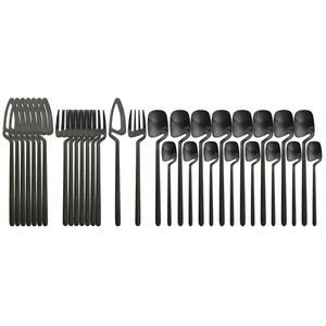 32Pcs Matte Black Cutlery Set Knife Fork Spoon Dinner Tableware 304 Stainless Steel Dinnerware Bar Party Flatware Silverware 211227