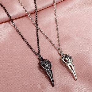 ペンダントネックレスYungqi Punk 3D Raven Skull Necklace Magpie Crow Poe Gothicハロウィーンゴス鳥スケルトンチョーカージュエリー