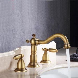 Badrum Sink Kranar Brons och Svart Färg Mässing Material Däck Monterat Kallt Vatten av Dubbla handtag Tvättställ
