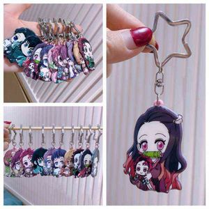 10 개/대 Anime Demon Slayer Keychain Womens Tanjirou Kamado Nezuko Tomioka Giyuu Kimetsu No Yaiba 아크릴 열쇠 고리 무작위 H1126