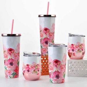 Мода из нержавеющей стали Печатательная сталь Tumbler 12oz 20oz 24oz пластиковая соломенная кружка водяной кубок может настроить логотип винные чашки HH21-438