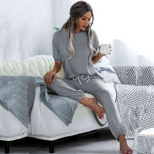 Verão Pijama Set Mulheres Sleepwear Lounge Use LoungeWear PJS HomeWear Home Terno Senhoras 210809