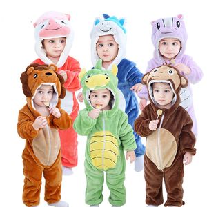 Rompers Hayvanlar Kış toptan satış-Bebek Tulum Kış Kigurumi Aslan Kostüm Kızlar Erkek Yürüyor Hayvan Tulum Bebek Giysileri Pijama Çocuk Tulum Ropa Bebes X2