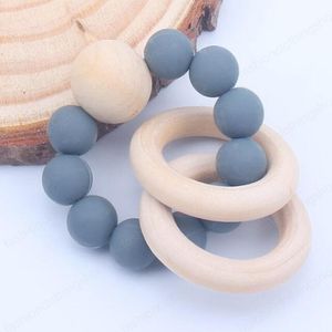 INS DIY baby silicone Teethers beads Colorful Teething Ring Infant Wood