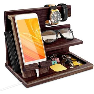 Uchwyty do montażu telefonów komórkowych Drewniana stacja dokująca Zegarki Zegarki Place Holder Desk Organizer