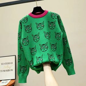 مصمم المدرج سفن الصوفية Cat طباعة سبيكة محبوكة سحب النساء الخريف شتاء الأكمام الطويلة harajuku حلوة jumper2