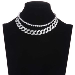 Cuban Link Chain Iced Out Rhinestone Choker Women Layered Necklace Set 2021 Sparkly Jewelry Luxury Chocker Jewellery Accessories Y0528
