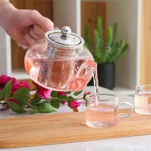 Good Clear Borosilicate Glass Teapot With 304 Stainless Steel Infuser Strainer Heat Resistant Loose Leaf Tea Pot Tool Kettle Set 210621