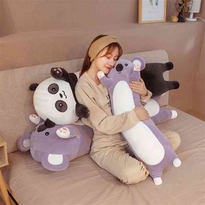 65~120cm Long Giant Panda Plush Toy Cylidrical Animal Bolster Pillow Koala Stuffed Plushie Children Sleeping Friend 210728