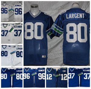 Vintage 37 Shaun Alexander Jersey 80 Steve Largent 12 12th Fan 96 Cortez Kennedy koszulki piłkarskie szyte koszule hafty męskie niebieski biały