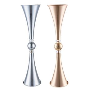 Horn-shaped Crystal Ball Road Lead Wedding Metal Table Flower Vase stand Candlestick Holder For Party Centerpiece senyu649