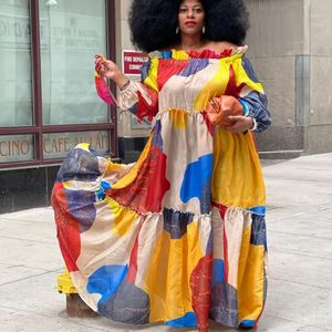 エスニック衣類ローブアフリカのファムルーズセクシーなデジタル印刷ドレス女性プラスサイズカフタンムジェルベスティドマキシナイジェリア