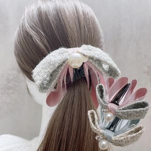 Korea Ribbon Bow Banana Hårklipp Vertikal Kort Ponytail Klipp Barretterar Kvinnor Söt hår Tillbehör