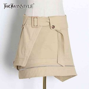 Casual Asymmetrische Röcke Weibliche Hohe Taille Mit Schärpen Geraffte Unregelmäßige England Stil Mini Rock Frauen Mode 210521