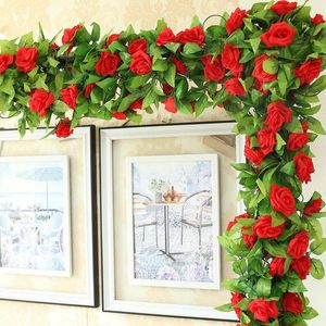 Dekorativa Blommor Kransar 220cm Silk Rose Artificial Flower Garland Fake Plant Vine Wedding Backdrop Arch Decor Home Garden Hängande Arran