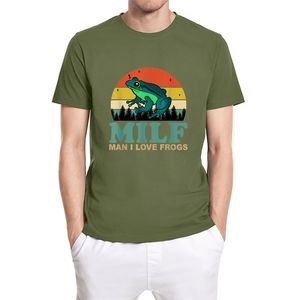 Milf man jag älskar grodor roligt säger groda amfibiska älskare vintage rolig unisex t-shirt herrskjorta kort ärm bomullstoppar tee 220224