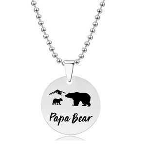 Stainless Steel Coin Pendant papa Bear Necklace Animal Pattern Necklaces chains for women Children Fashion jewelry