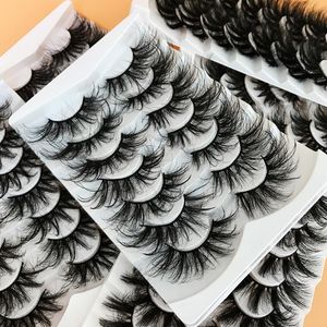 Yanlış Kirpikler 25mm Faux Vizon Lashes 7 Pairs Toplu Kabarık Dramatik Uzun Kalın Hacimli Sahte Göz Toptan Paketi