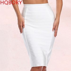 Bandage Skirt White Top Kvalitet Ankomster Sexiga Knäsklängden Hög midja HL Cocktail Party Bandage Skirt 210730