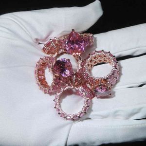 Stor rosa för tjejkvinnor 2021 Anlände Pinky Smycken Baguette CZ Engagement Band Luxury Full Finger Rings