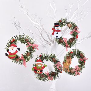 Julkrans Hängande dekoration Santa Claus Snowman Round Wreaths Xmas Party Hangings Ornaments Heminredning BH5163 TYJ