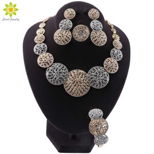 High Quality Women Dubai Gold Color Jewelry Sets Crystal Necklace Earrings Ring Bracelet Christmas Present Girl Gifts H1022